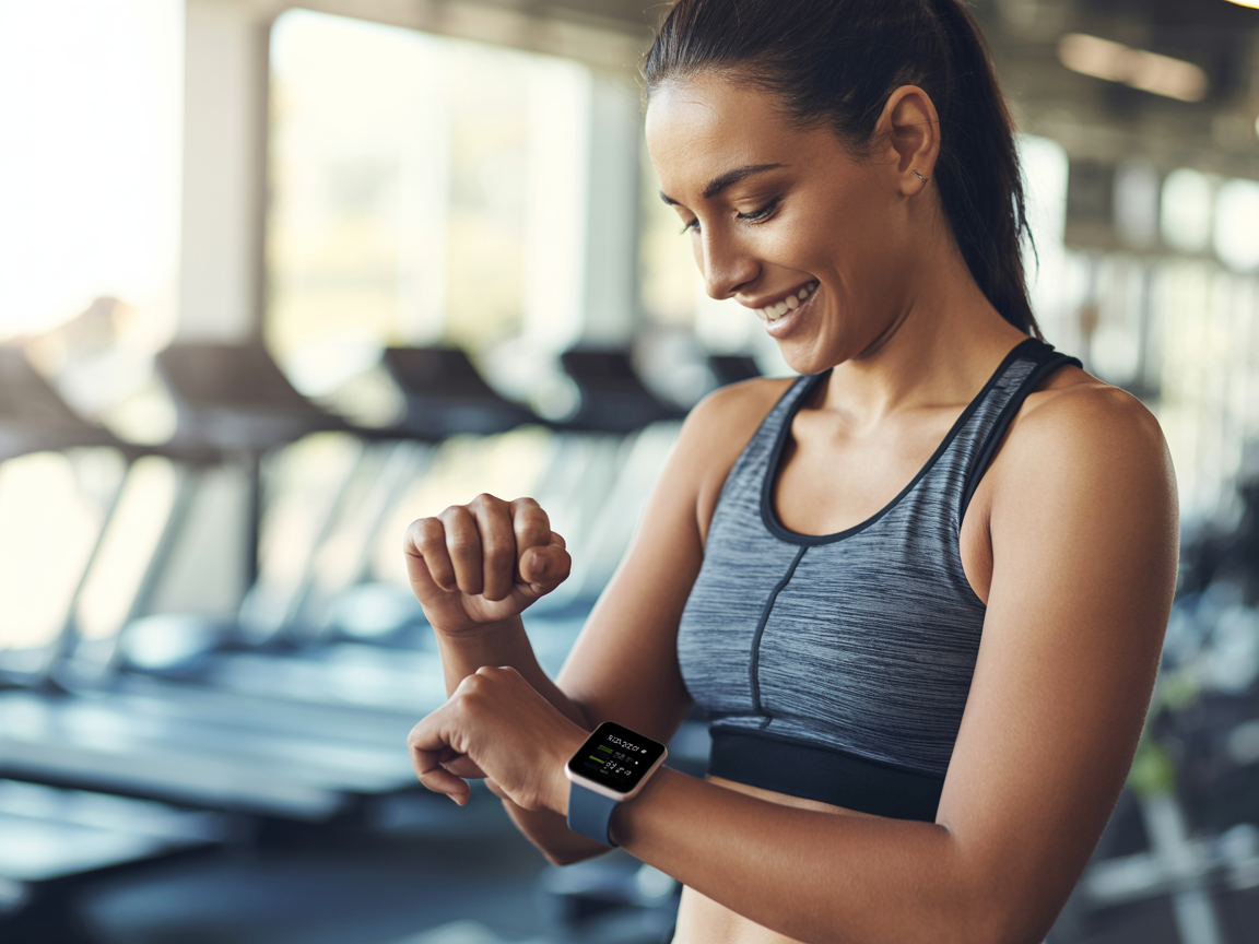 Person tracking fitness progress on smartwatch
