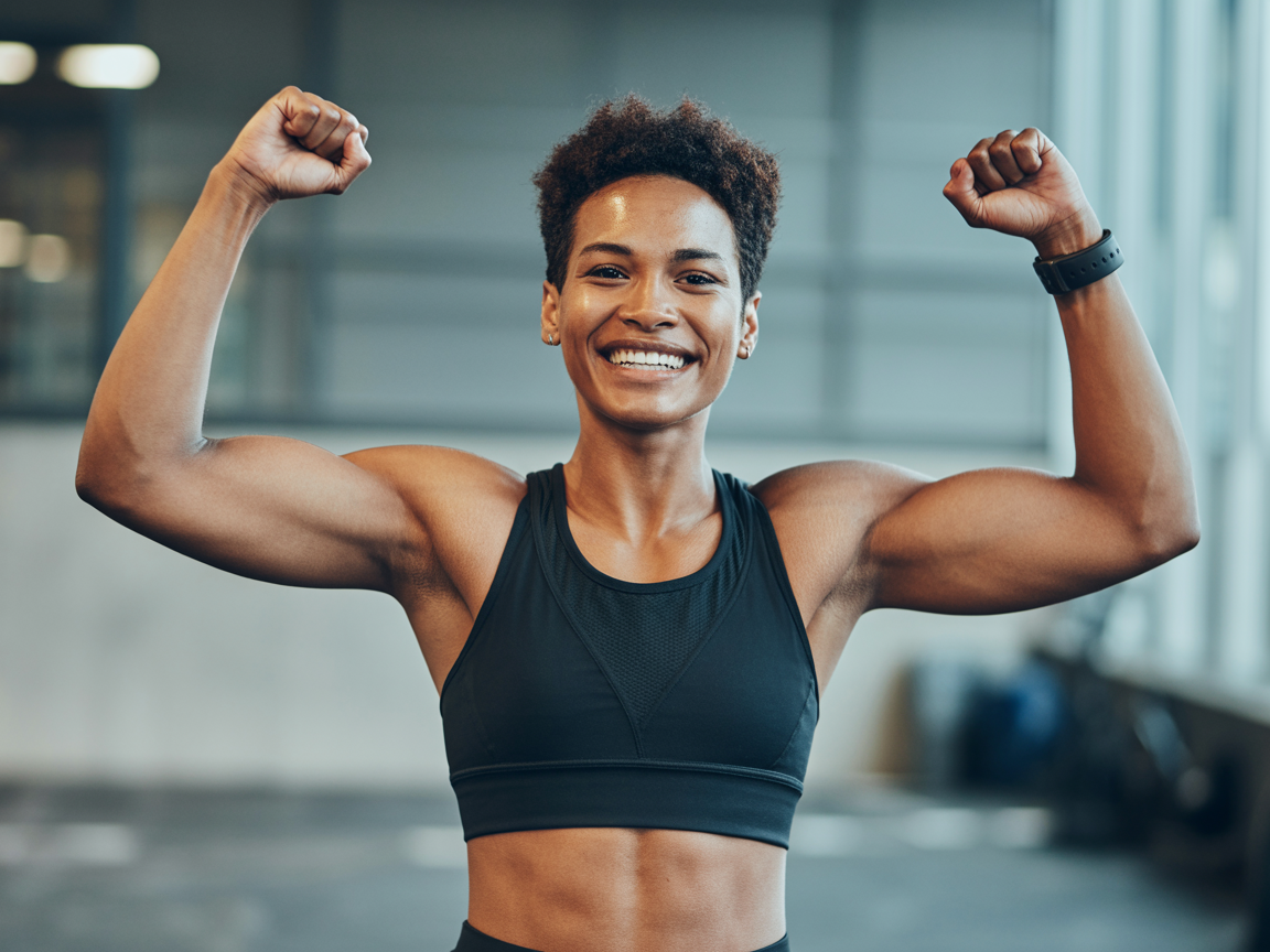 Success story - person celebrating fitness achievement